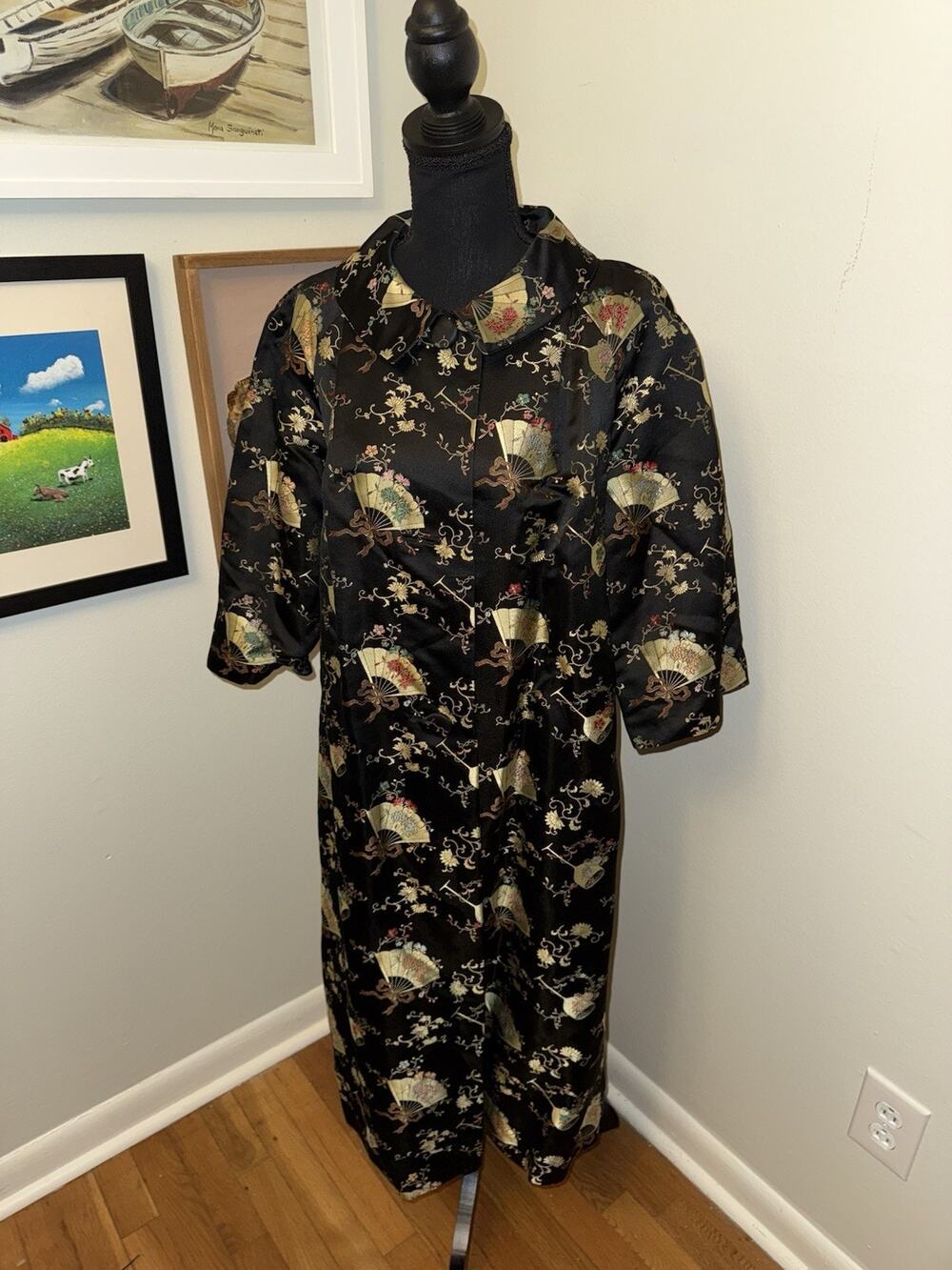 Vintage Handmade Kantha Jacket japanese Kimono Style Robe Fan Pattern One Size